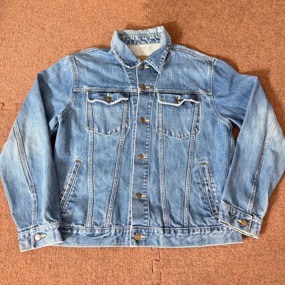Vtg clean Old Navy Mens Denim Jacket Blue Jean Trucker Medium Wash Cotton Large‎